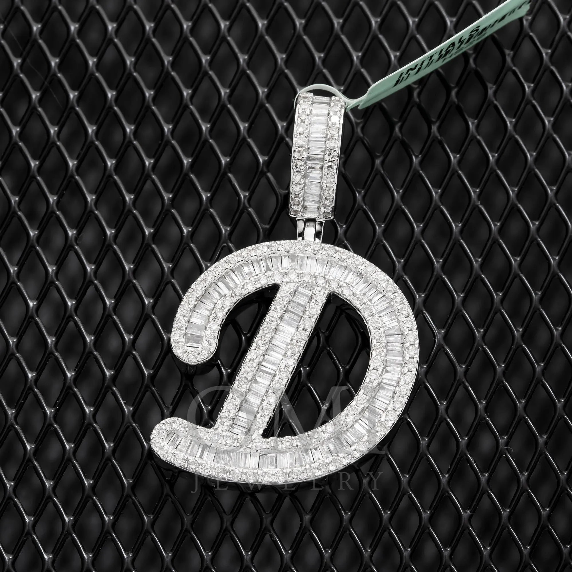 10K GOLD BAGUETTE AND ROUND DIAMOND INITIAL D PENDANT 0.50 CT