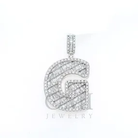 10K GOLD BAGUETTE AND ROUND DIAMOND INITIAL G PENDANT 1.50 CT