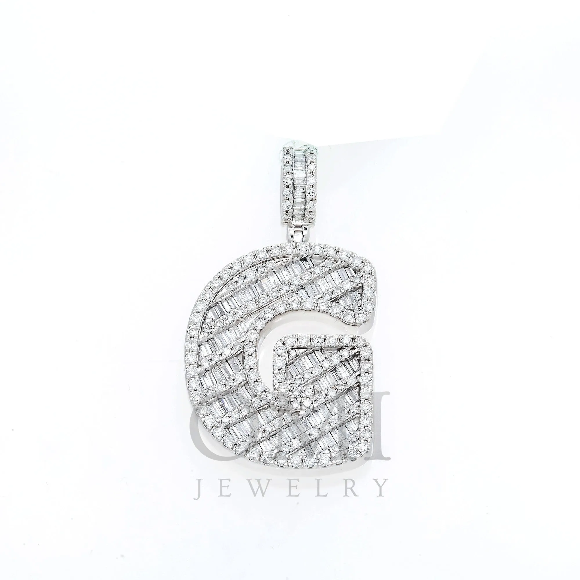 10K GOLD BAGUETTE AND ROUND DIAMOND INITIAL G PENDANT 1.50 CT