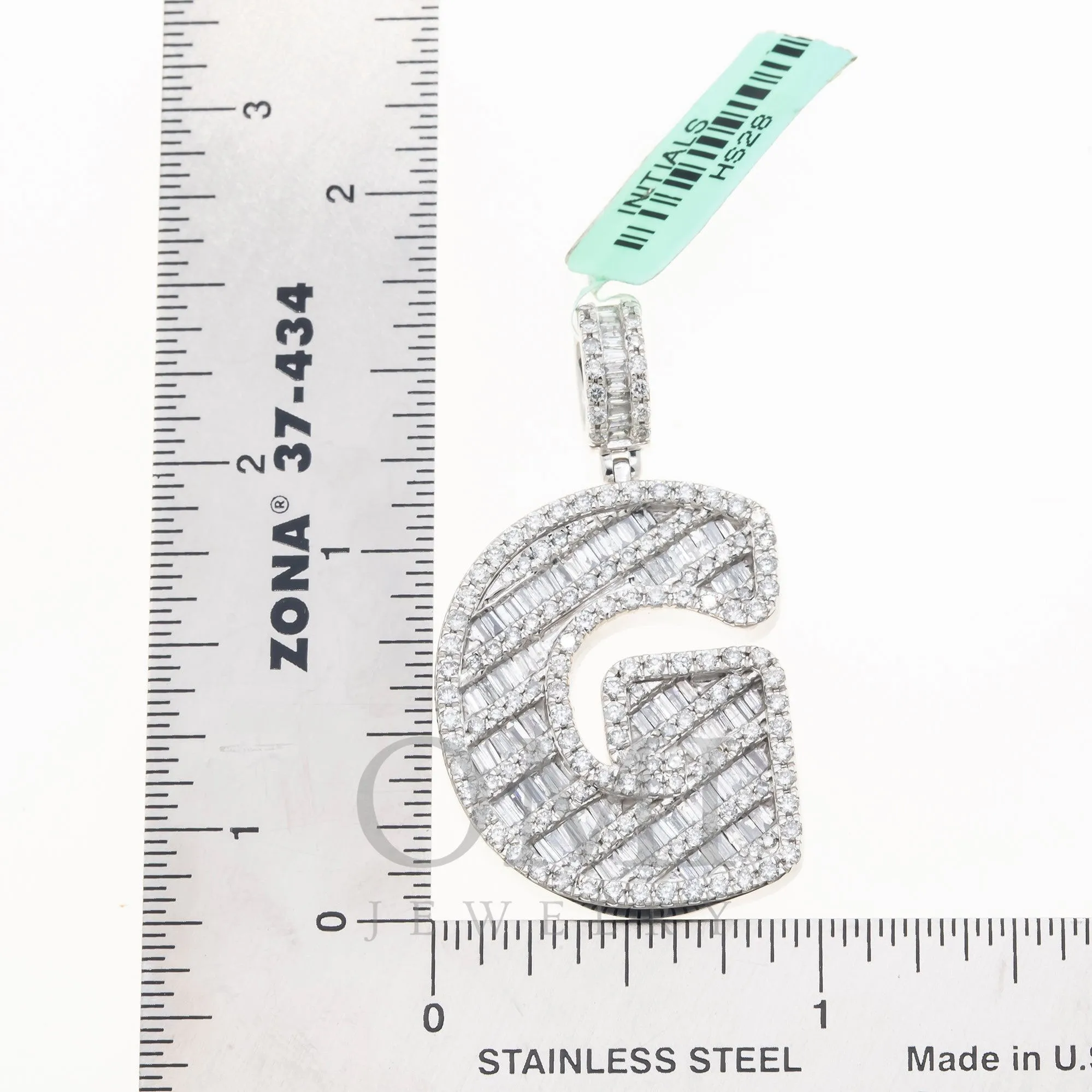 10K GOLD BAGUETTE AND ROUND DIAMOND INITIAL G PENDANT 1.50 CT