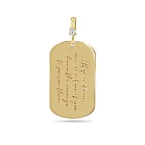 14k Single Large Engraved Mantra Dog Tag Pendant with Diamond Bail