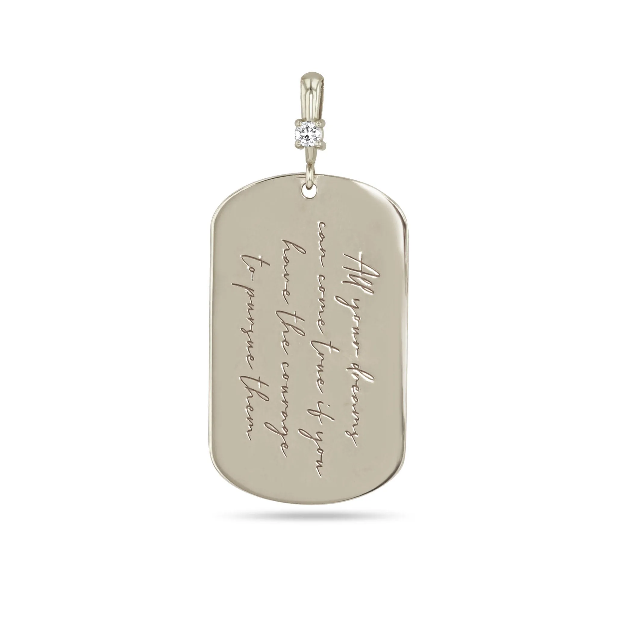 14k Single Large Engraved Mantra Dog Tag Pendant with Diamond Bail