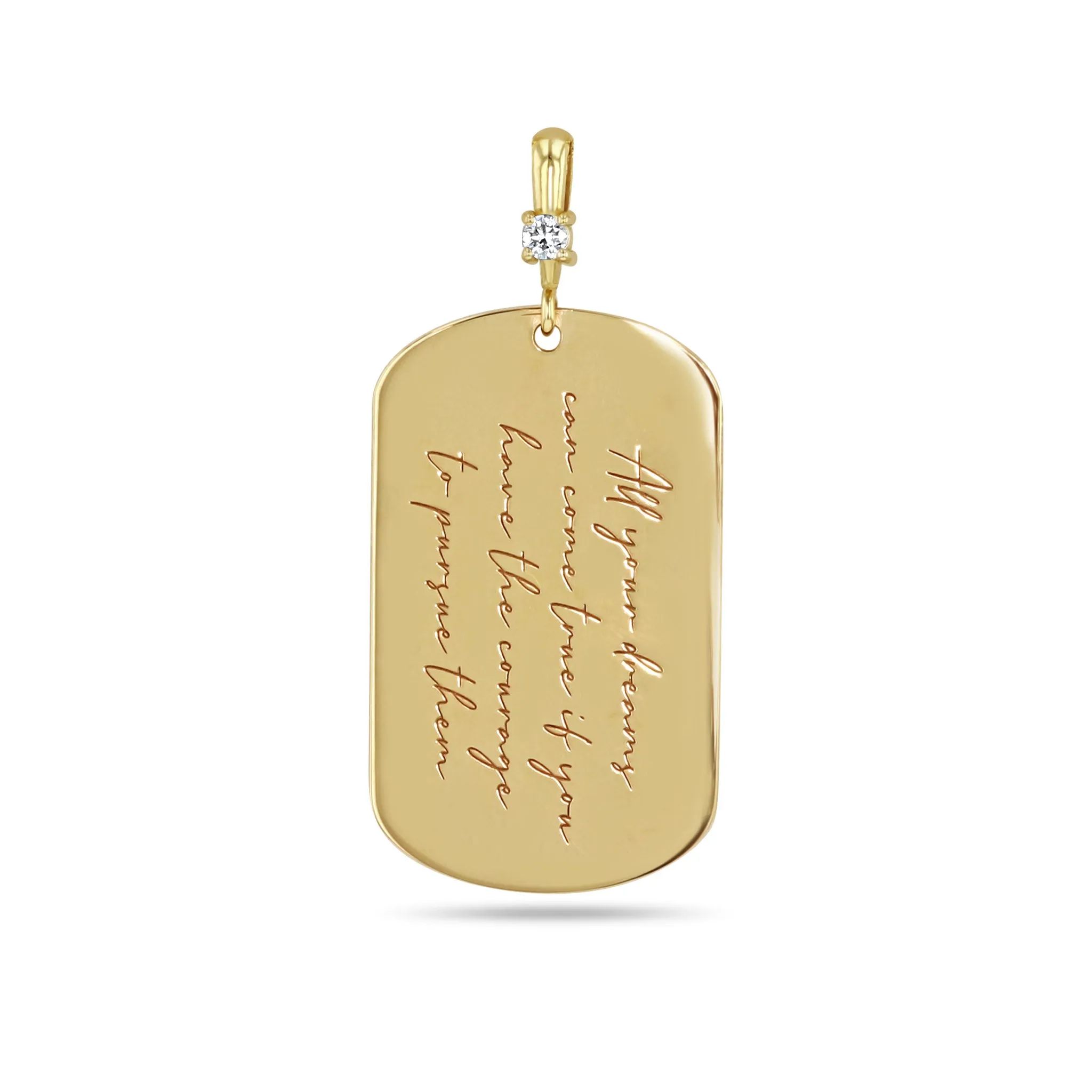 14k Single Large Engraved Mantra Dog Tag Pendant with Diamond Bail