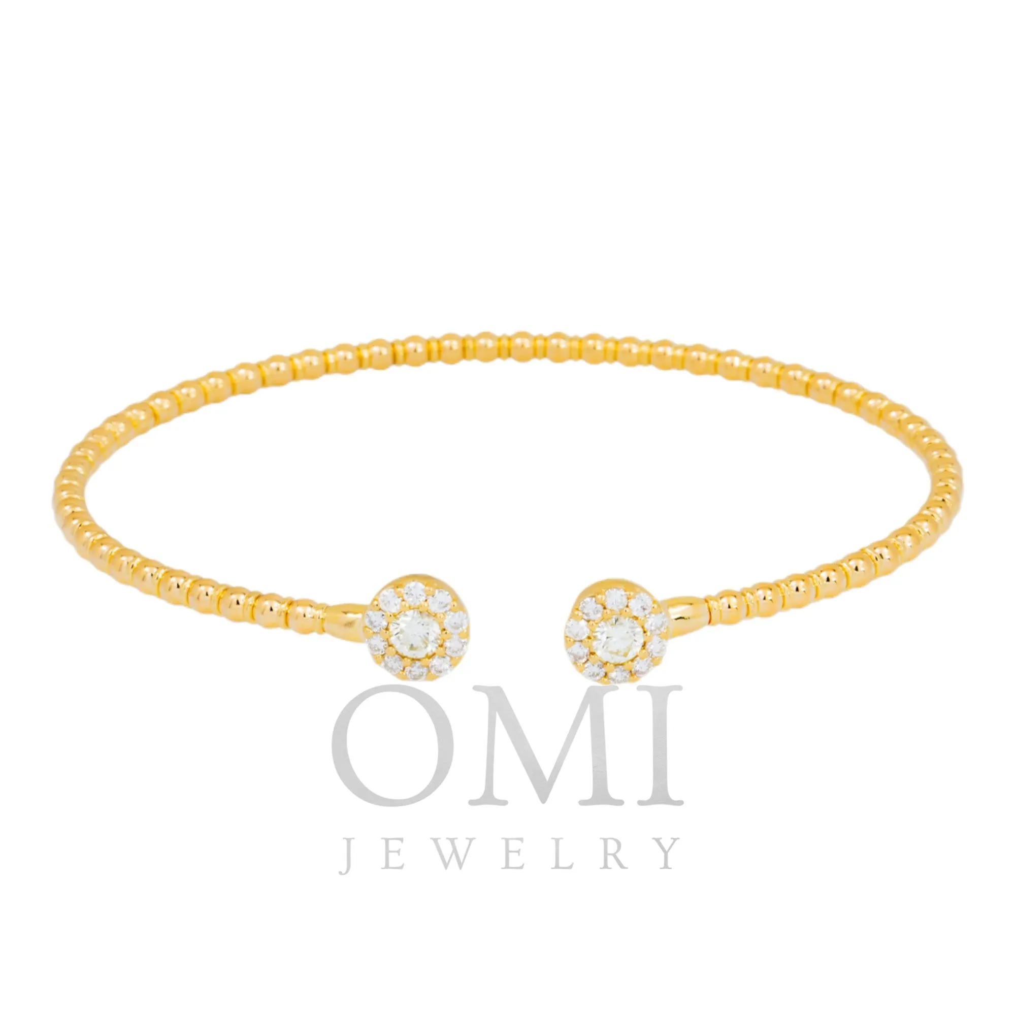 18K GOLD ROUND DIAMONDS CIRCLE SHAPE THIN BANGLE BRACELET 0.69 CT