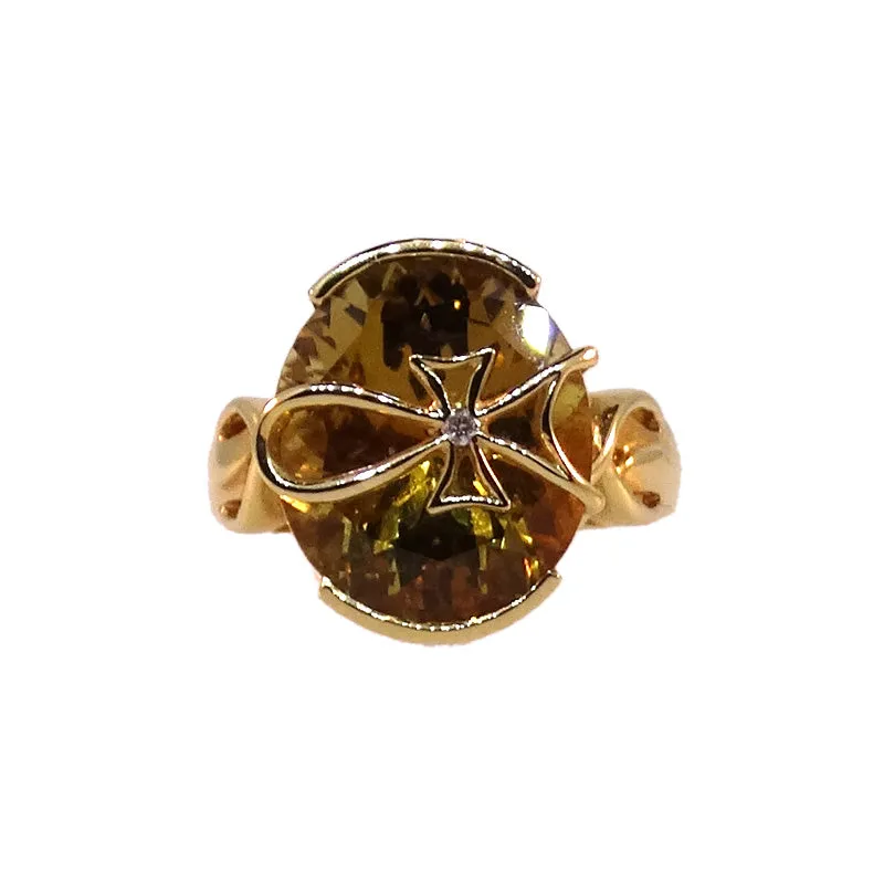 18KT Y/G Chrysoberyl Cross Ring