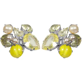 1961 Christian Dior Yellow and Pearl Cluster Earrings