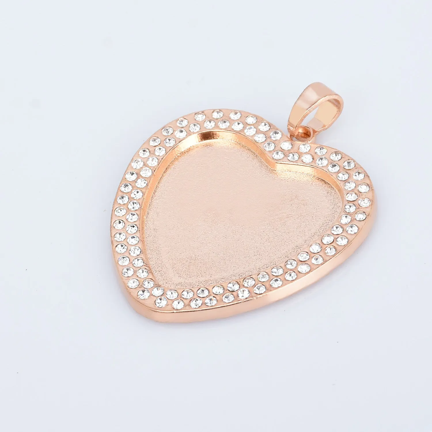 25mm Zinc Alloy Double Rhinestone Heart pendant setting Tray Blanks Cameo Base Setting Bezel Pendant 5pcs 102769