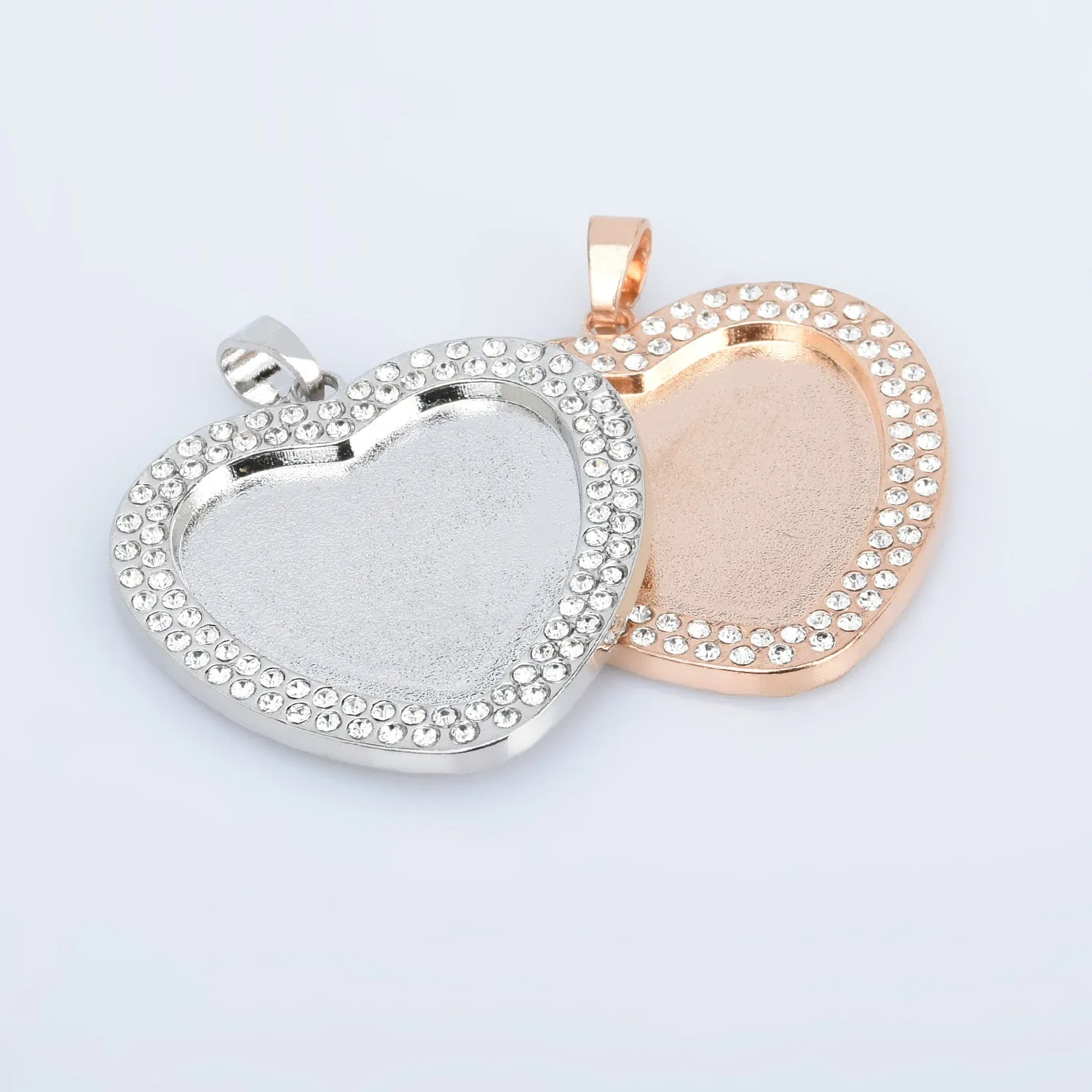 25mm Zinc Alloy Double Rhinestone Heart pendant setting Tray Blanks Cameo Base Setting Bezel Pendant 5pcs 102769