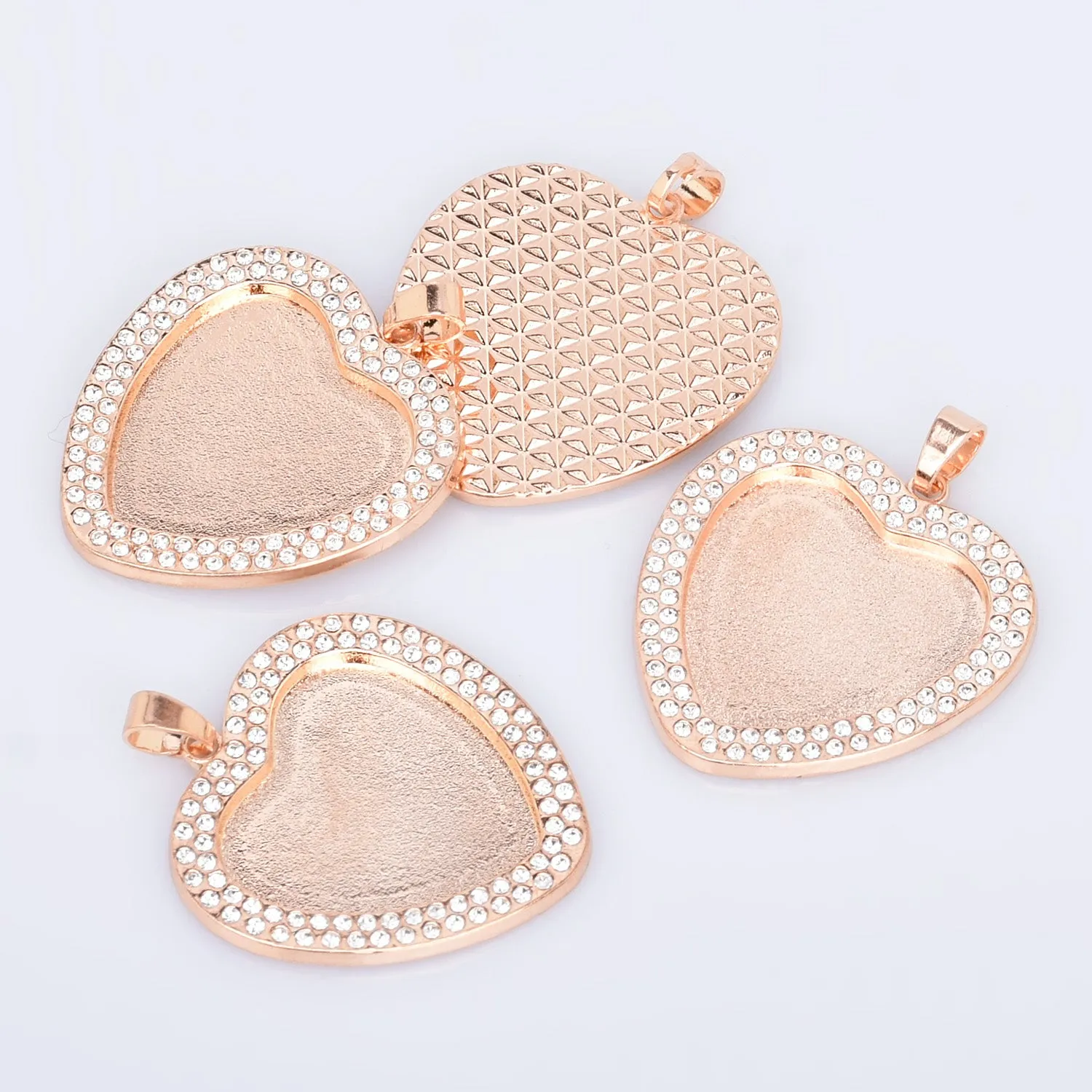 25mm Zinc Alloy Double Rhinestone Heart pendant setting Tray Blanks Cameo Base Setting Bezel Pendant 5pcs 102769