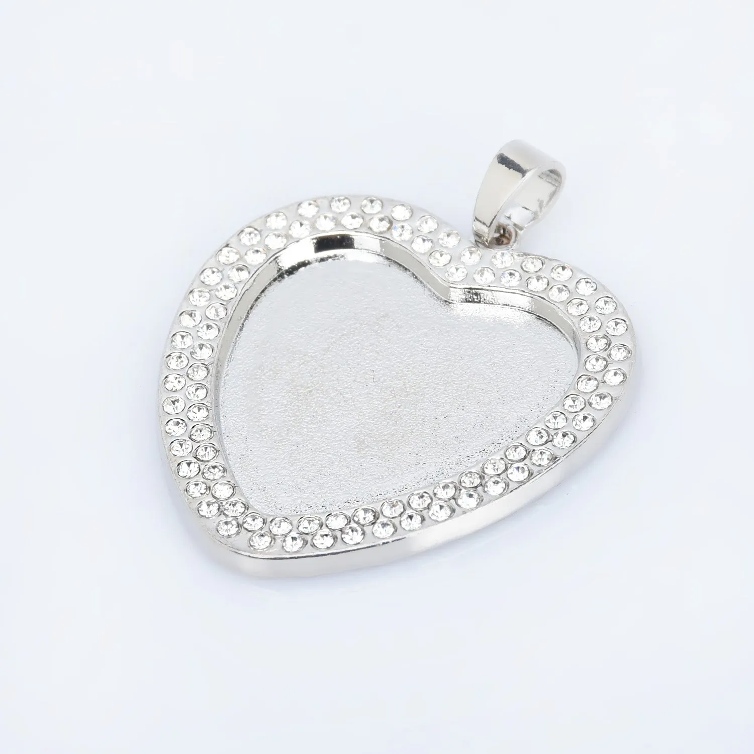 25mm Zinc Alloy Double Rhinestone Heart pendant setting Tray Blanks Cameo Base Setting Bezel Pendant 5pcs 102769