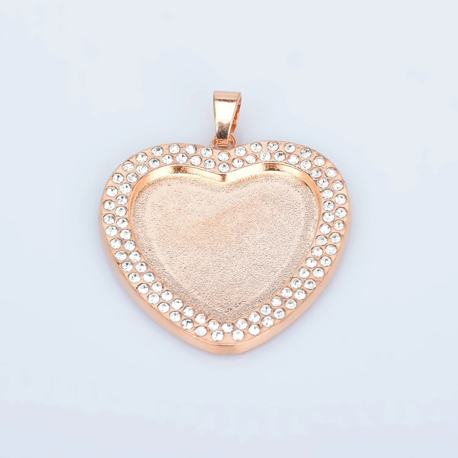 25mm Zinc Alloy Double Rhinestone Heart pendant setting Tray Blanks Cameo Base Setting Bezel Pendant 5pcs 102769