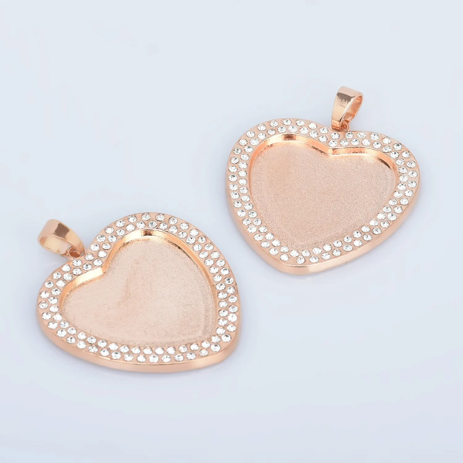 25mm Zinc Alloy Double Rhinestone Heart pendant setting Tray Blanks Cameo Base Setting Bezel Pendant 5pcs 102769