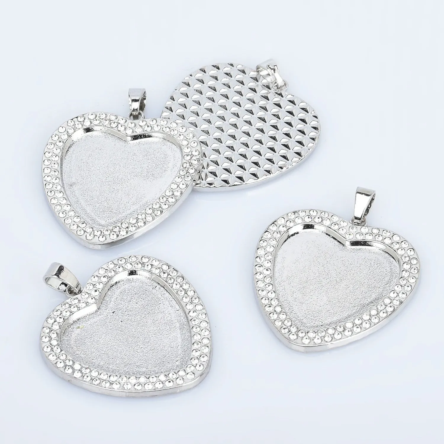 25mm Zinc Alloy Double Rhinestone Heart pendant setting Tray Blanks Cameo Base Setting Bezel Pendant 5pcs 102769