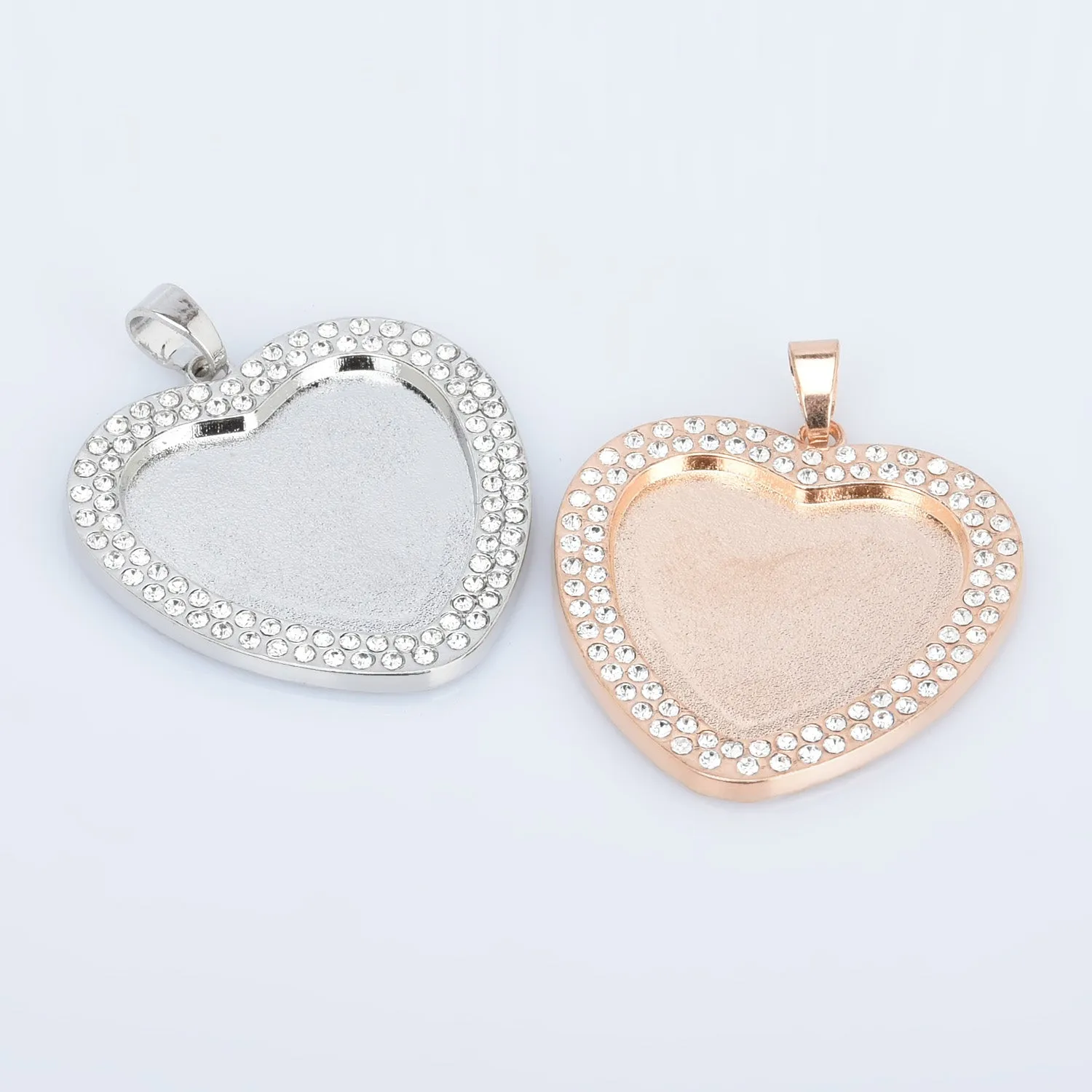 25mm Zinc Alloy Double Rhinestone Heart pendant setting Tray Blanks Cameo Base Setting Bezel Pendant 5pcs 102769