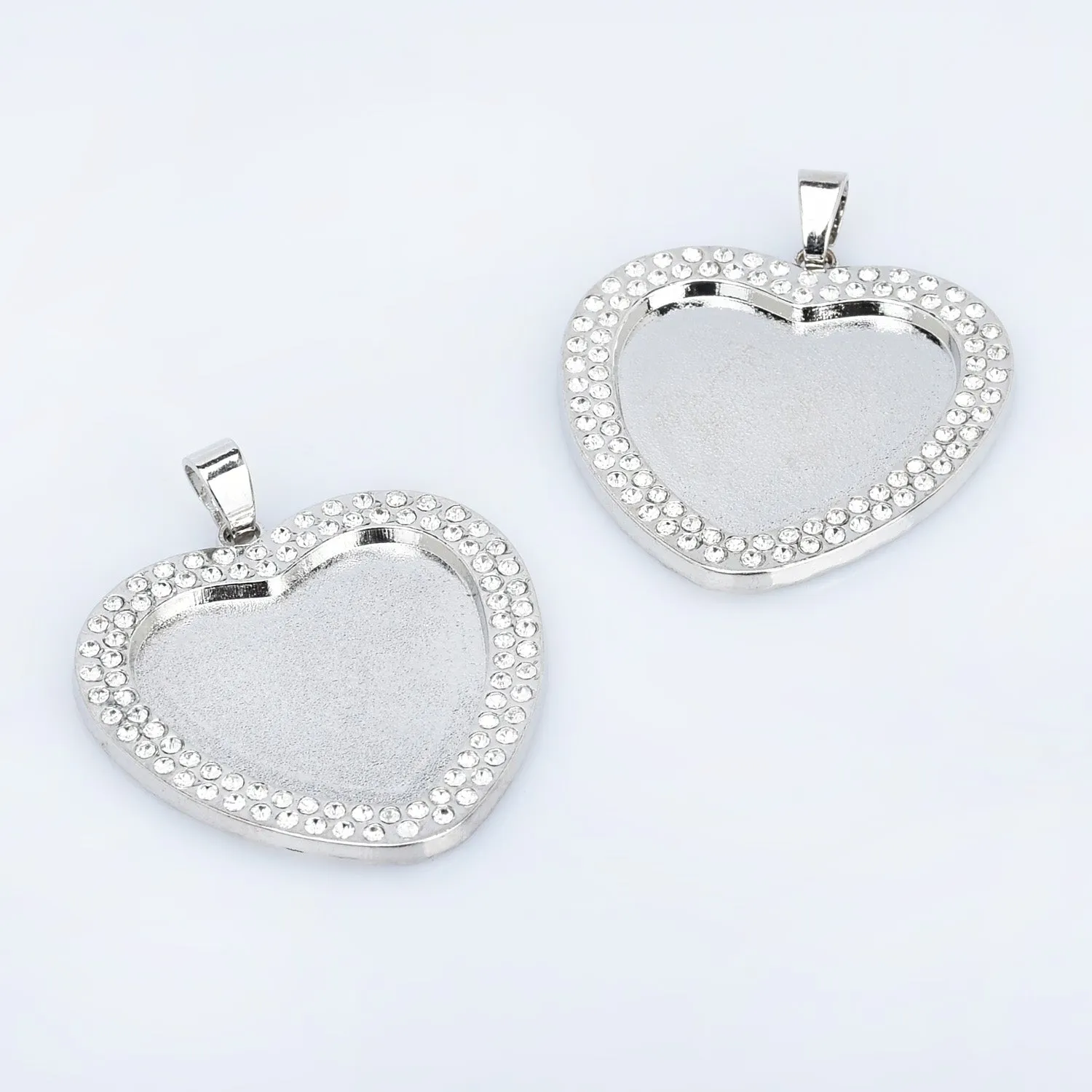 25mm Zinc Alloy Double Rhinestone Heart pendant setting Tray Blanks Cameo Base Setting Bezel Pendant 5pcs 102769