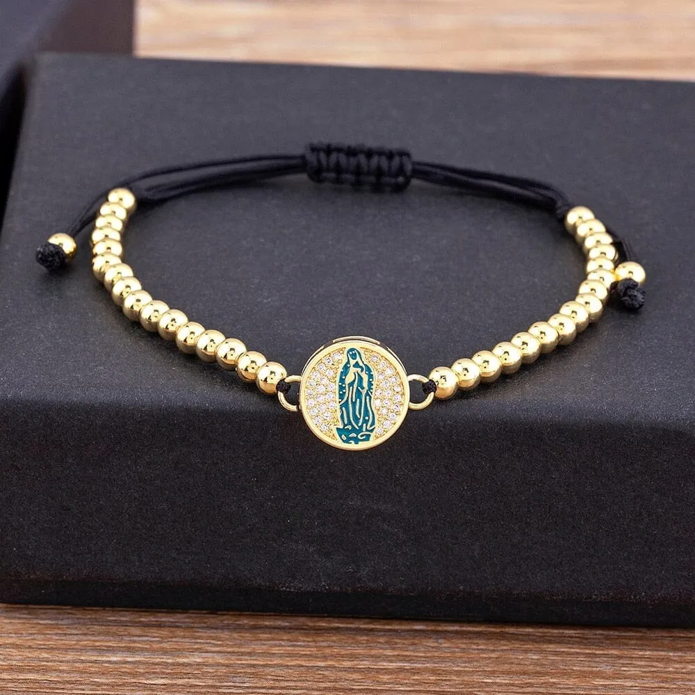 5 Colors Virgin Mary WWJD Handmade Pearl Adjustable Bracelet