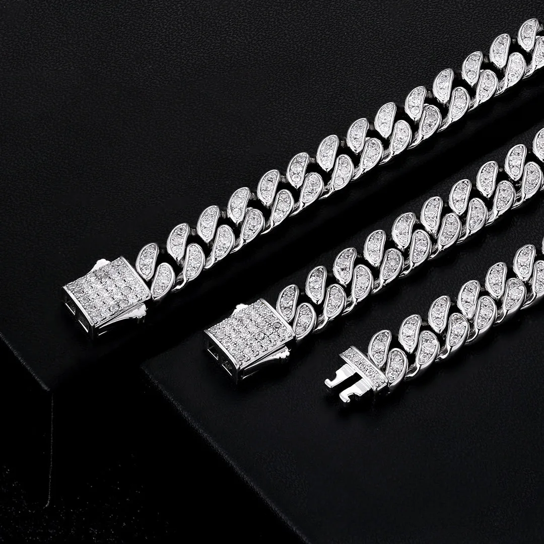 8mm Iced Out Cuban Link Bracelet for Men's in White Gold KRKC