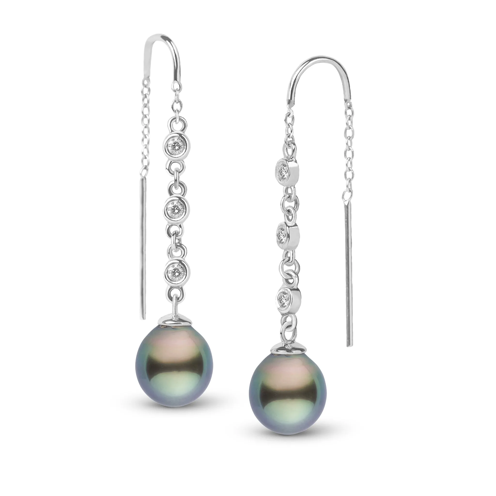 9.0-10.0 mm Tahitian Drop Pearl and Diamond Threader Earrings