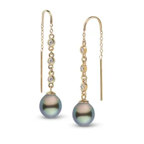 9.0-10.0 mm Tahitian Drop Pearl and Diamond Threader Earrings