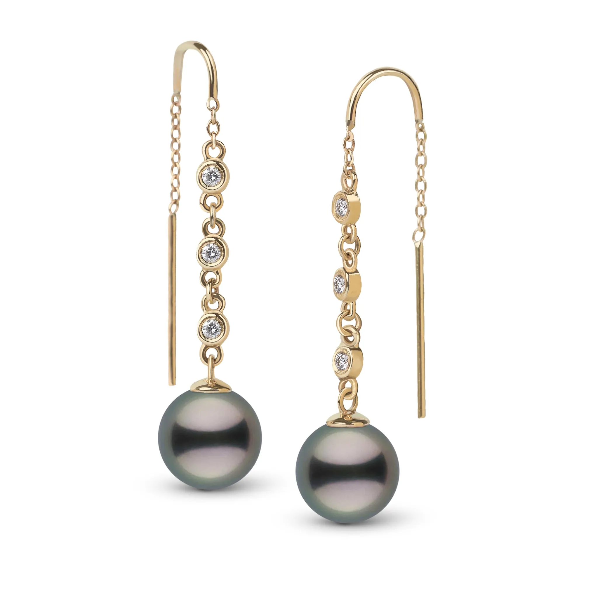 9.0-10.0 mm Tahitian Pearl and Diamond Threader Earrings