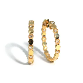 AFJ Diamond Collection - Hexagon Hoop Earrings with Diamonds, Yellow Gold