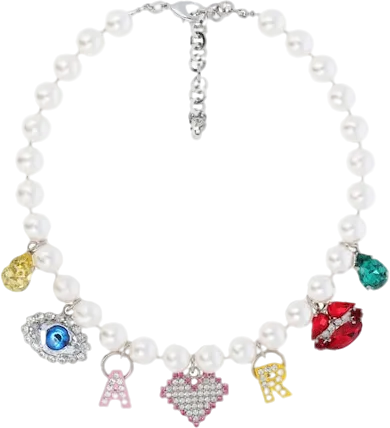 Alessandra Rich Multicoloured Faux Pearl Necklace W/ Charms