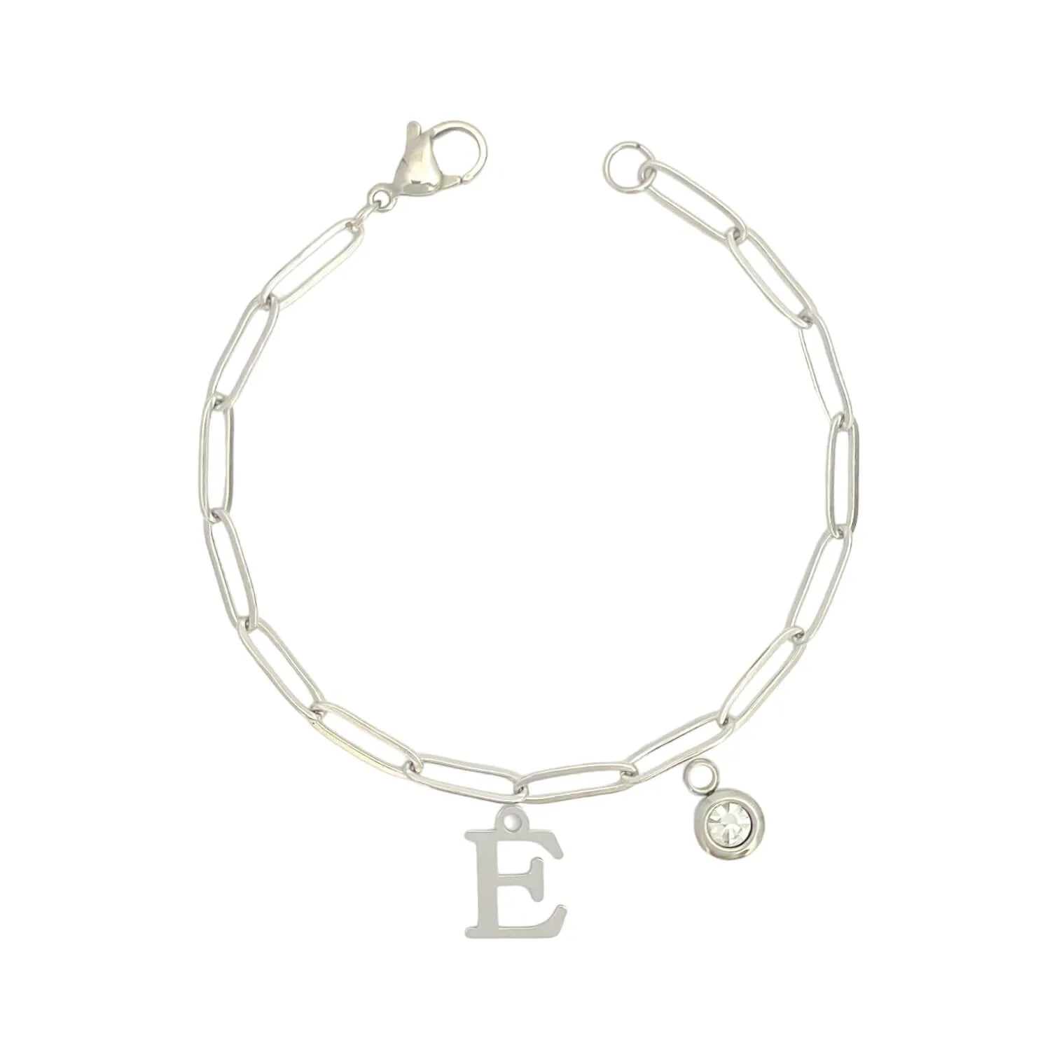 Alphabet Birthstone Paperclip Bracelet Silver (A-G)