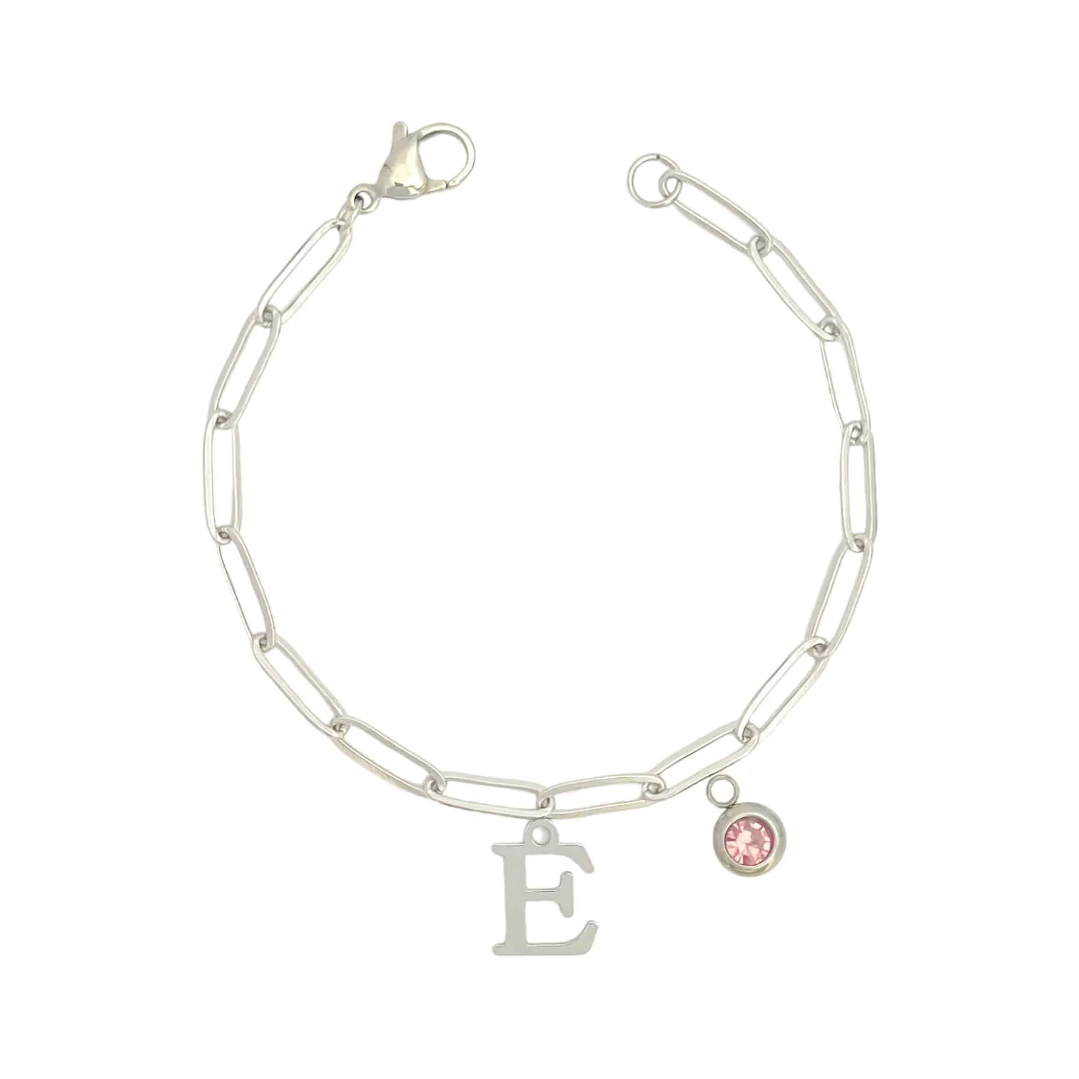 Alphabet Birthstone Paperclip Bracelet Silver (A-G)