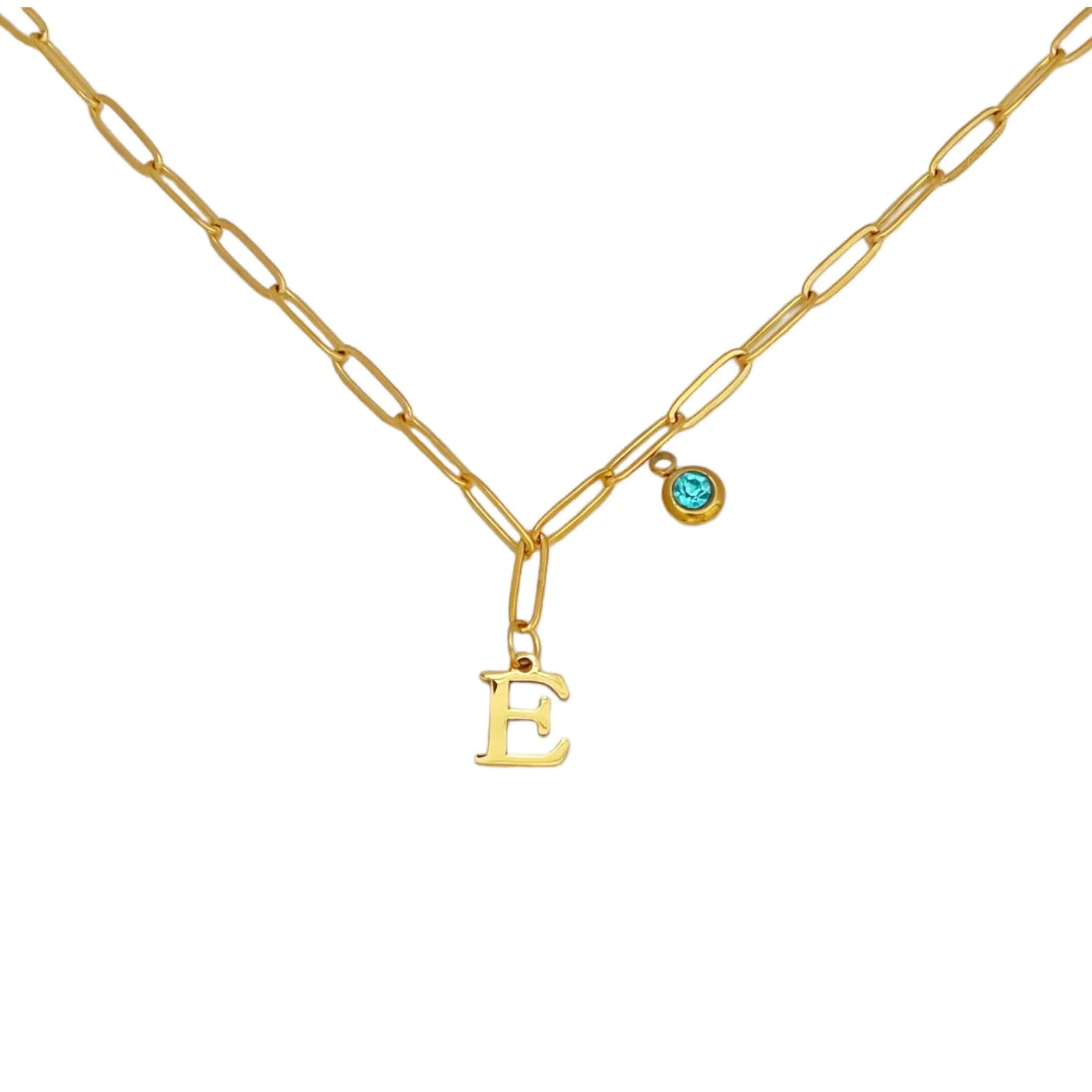 Alphabet Birthstone Paperclip Necklace Gold (A-G)