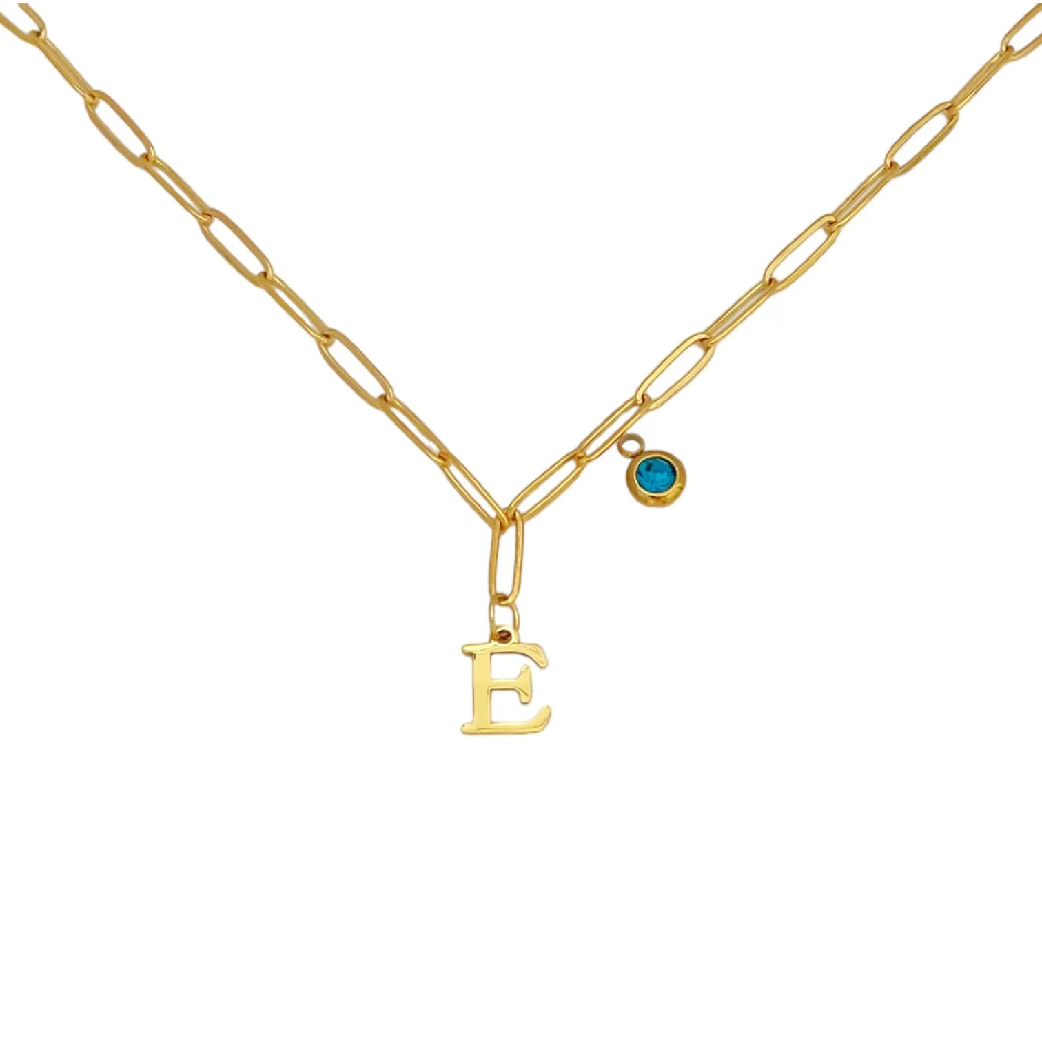 Alphabet Birthstone Paperclip Necklace Gold (A-G)