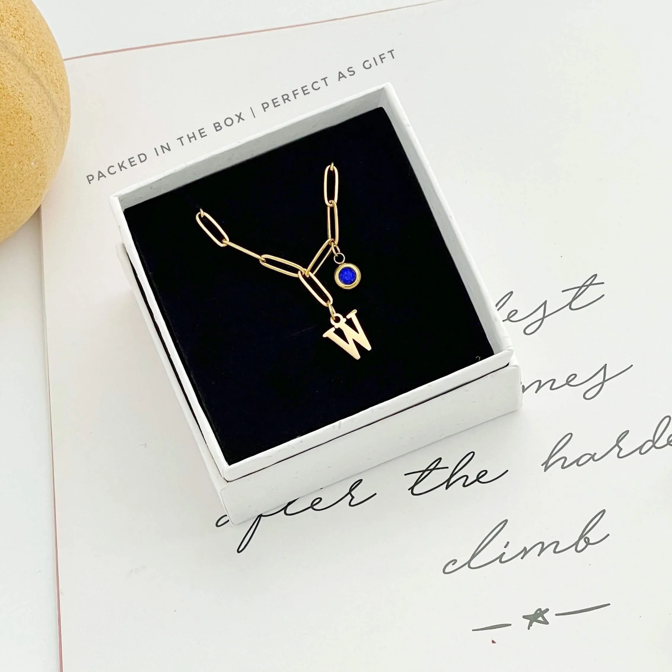 Alphabet Birthstone Paperclip Necklace Gold (A-G)