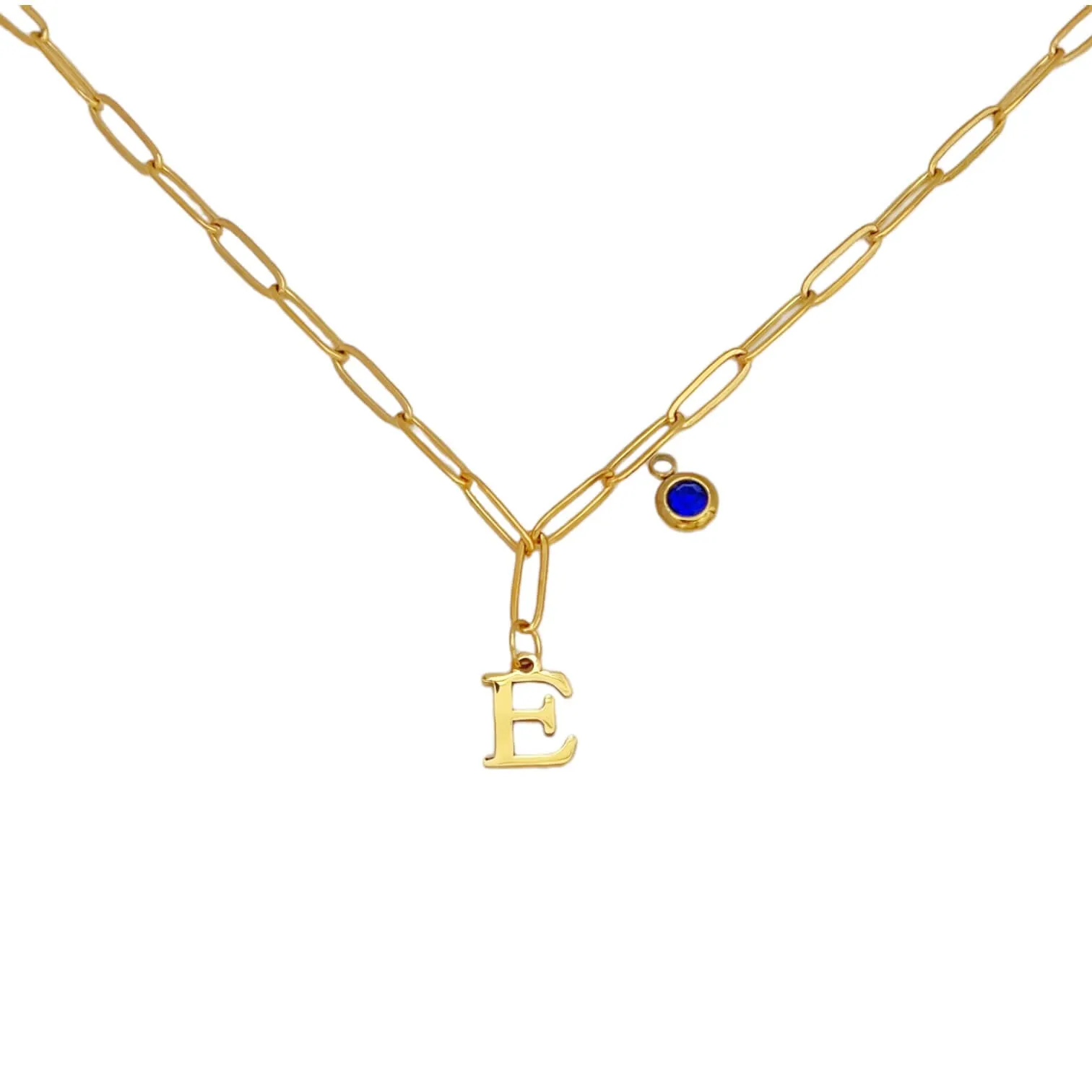 Alphabet Birthstone Paperclip Necklace Gold (A-G)