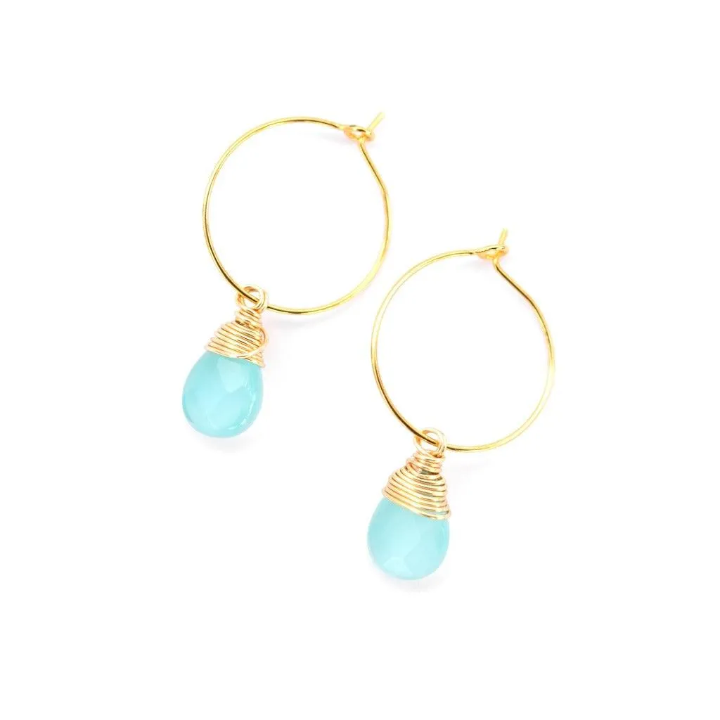 Aqua Chalcedony Hoop Earrings in Gold