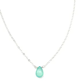 Aqua Chalcedony Teardrop Necklace in Silver