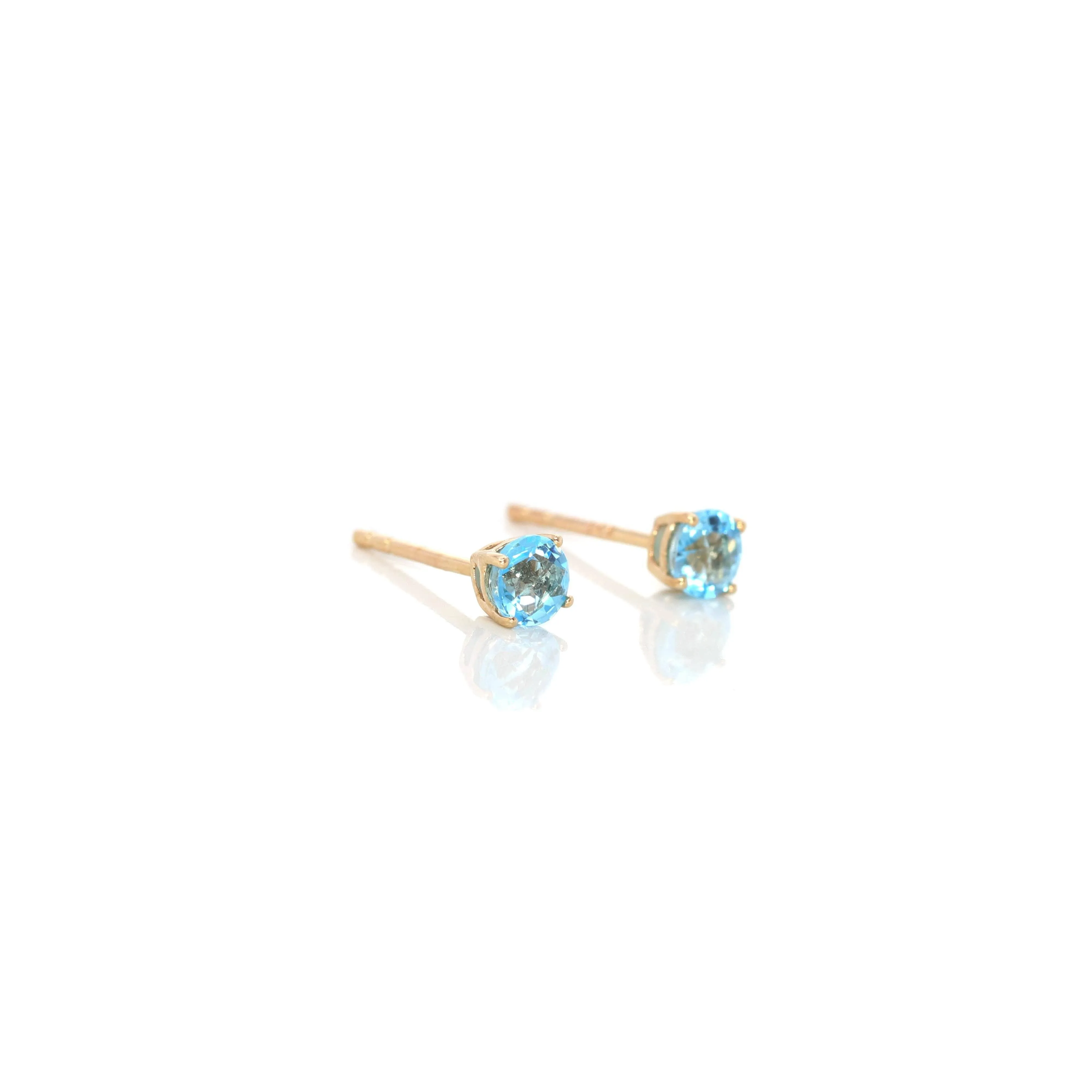 Baikalla 14k Classic Yellow Gold 4mm Natural Swiss Blue Topaz Earrings