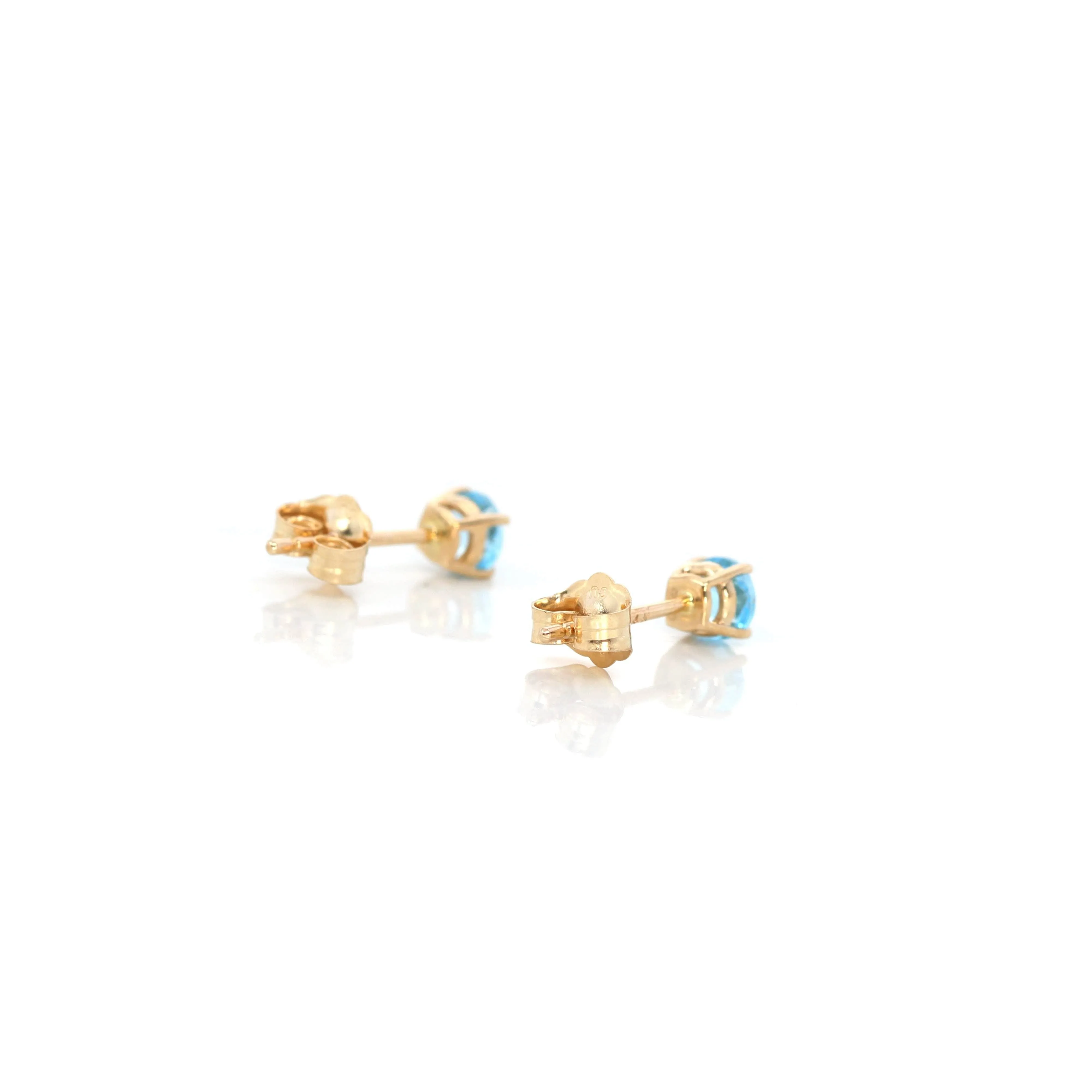 Baikalla 14k Classic Yellow Gold 4mm Natural Swiss Blue Topaz Earrings