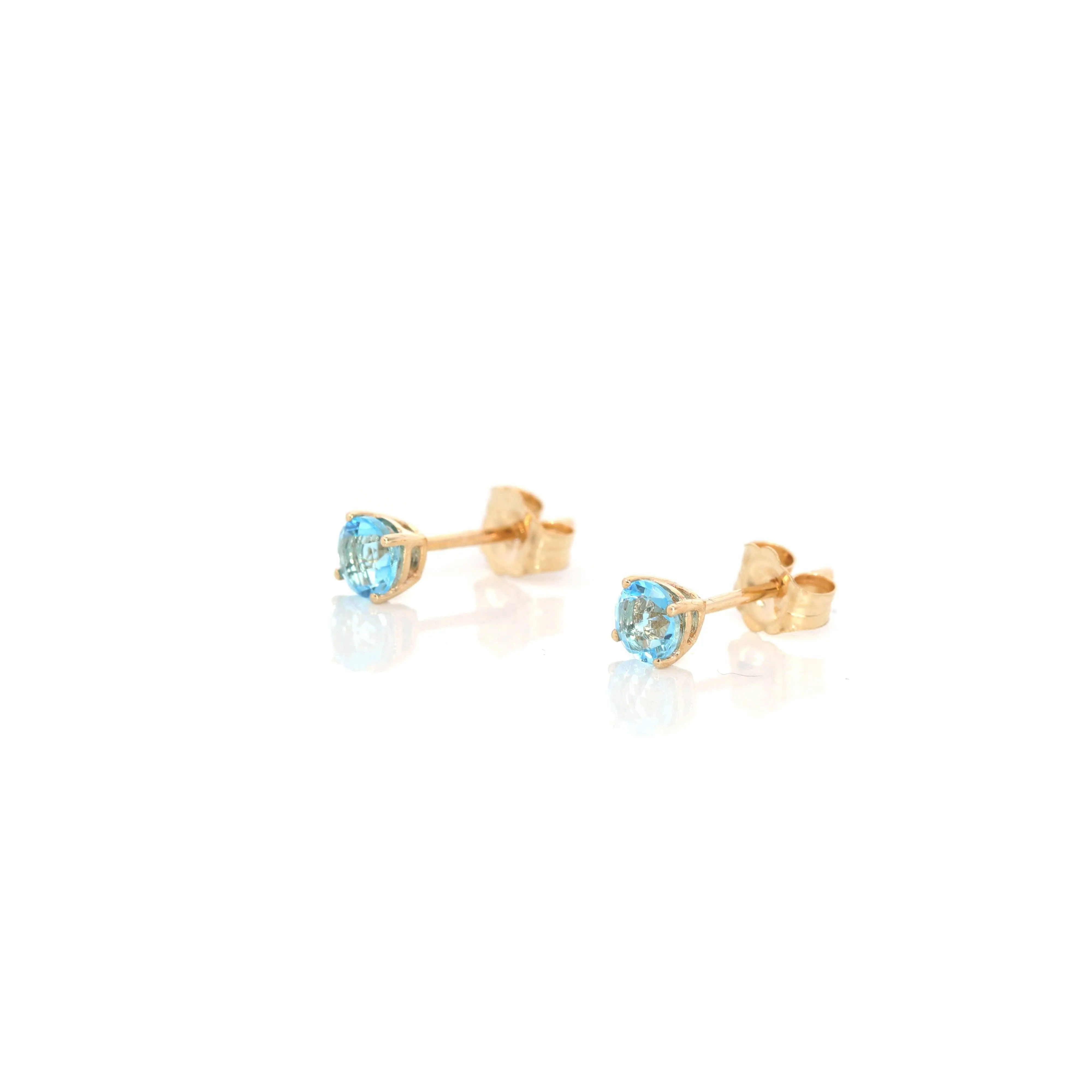 Baikalla 14k Classic Yellow Gold 4mm Natural Swiss Blue Topaz Earrings