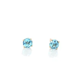 Baikalla 14k Classic Yellow Gold 4mm Natural Swiss Blue Topaz Earrings