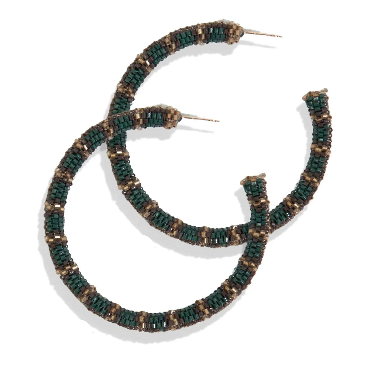 Beaded Large Hoop Earrings, Emerald | Ink   Alloy