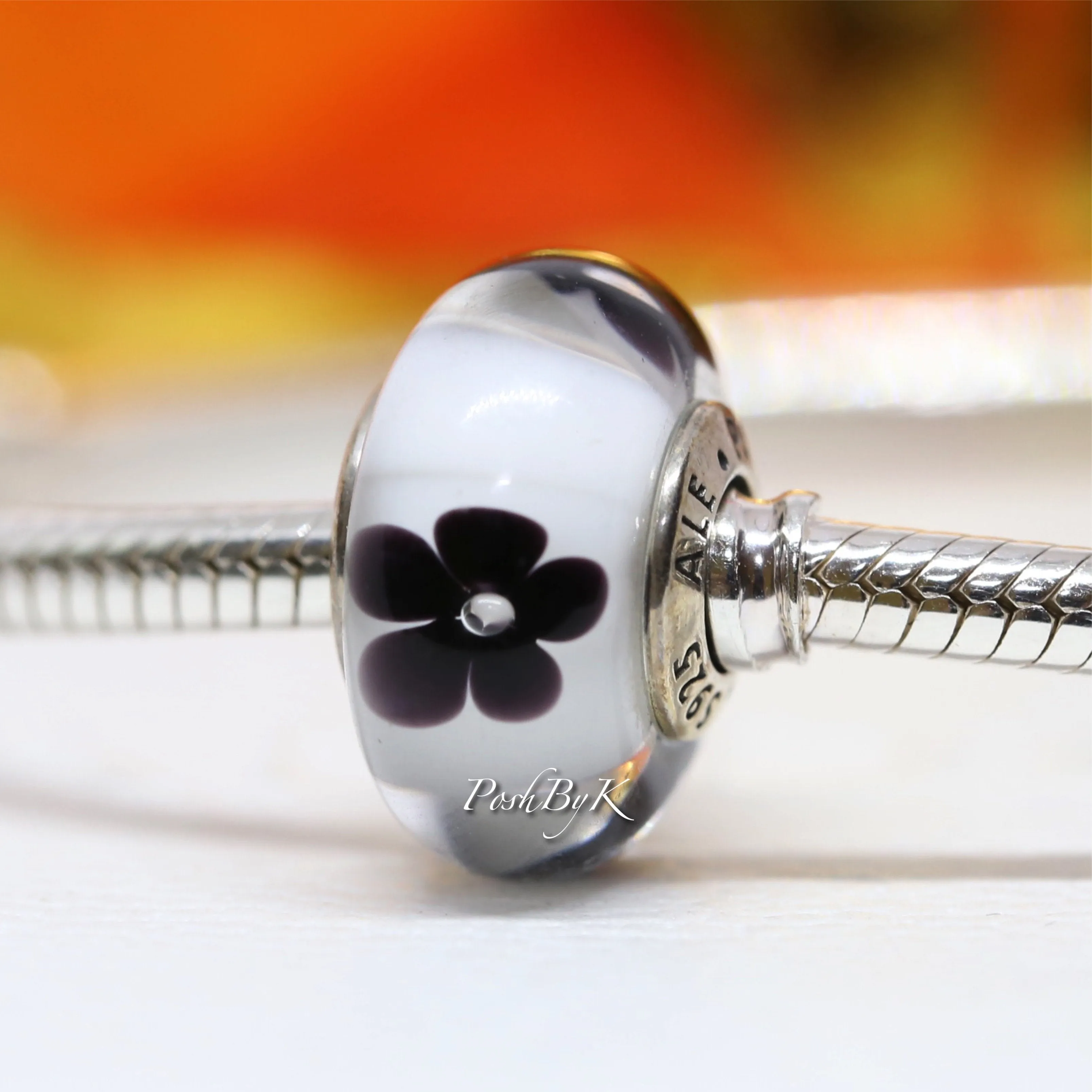 Black Blossom Murano Glass Charm 791605