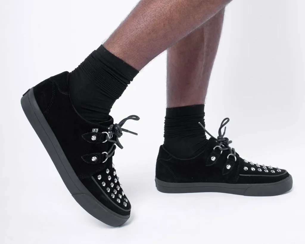 Black Suede Studded D-Ring Sneaker