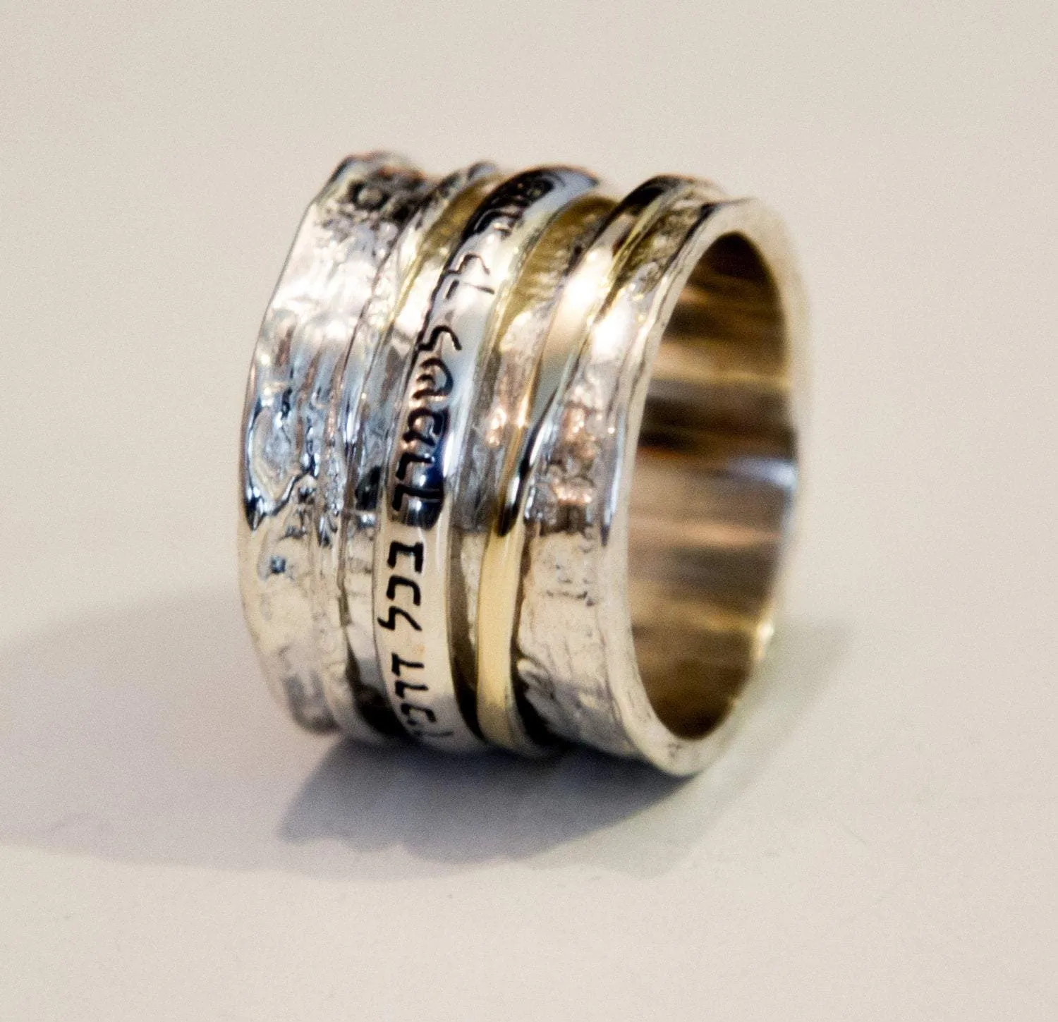 Bluenoemi Israeli Spinner rings Personalized Hebrew Blessing  Ring. Silver & gold Ring.