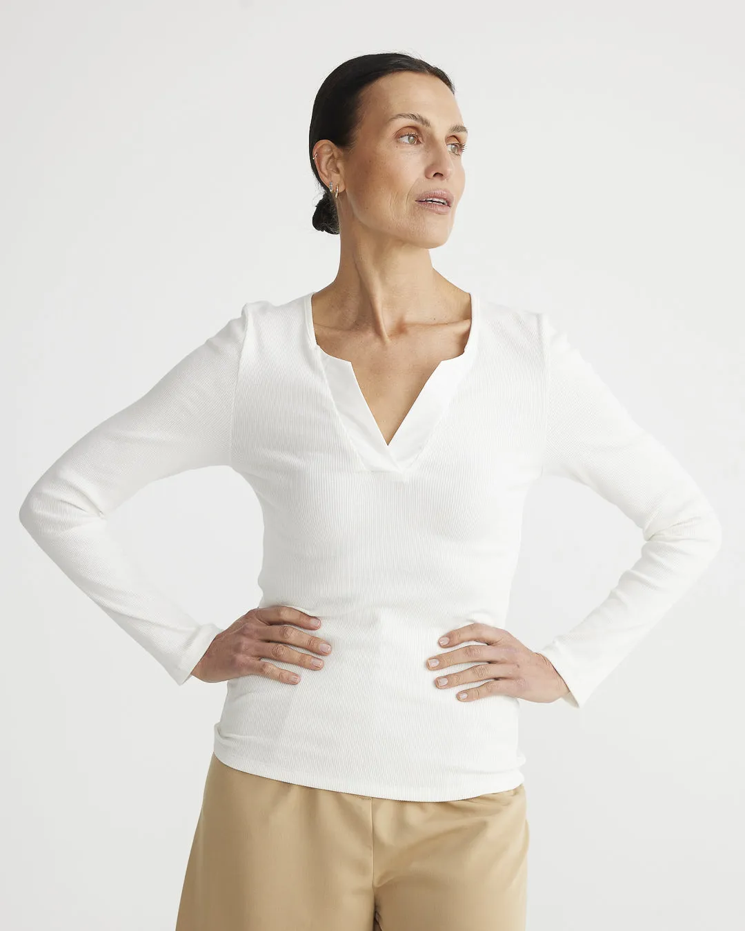 Brave & True Henley Top White