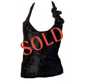 Chanel 08C 2008 Cruise Camellia black sequin top halter blouse FR 36