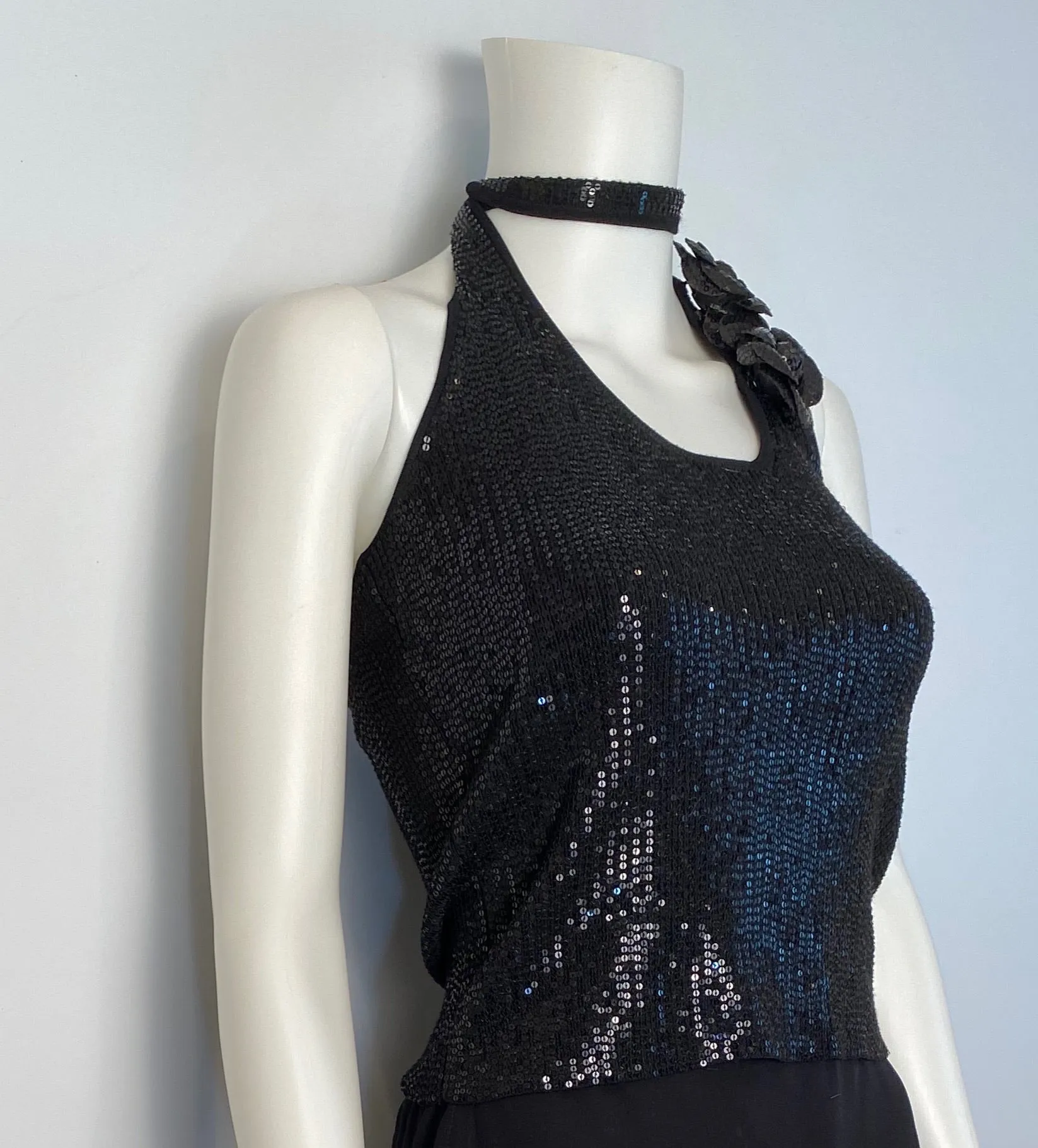 Chanel 08C 2008 Cruise Camellia black sequin top halter blouse FR 36