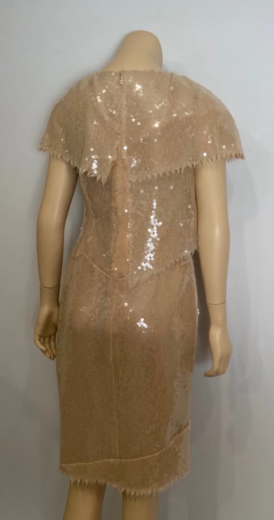 Chanel 08P 2008 Spring Beige Sequin Cocktail Dress FR 36 US 4