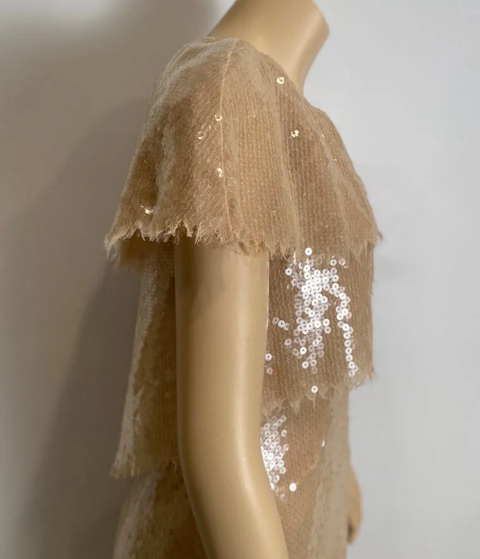 Chanel 08P 2008 Spring Beige Sequin Cocktail Dress FR 36 US 4