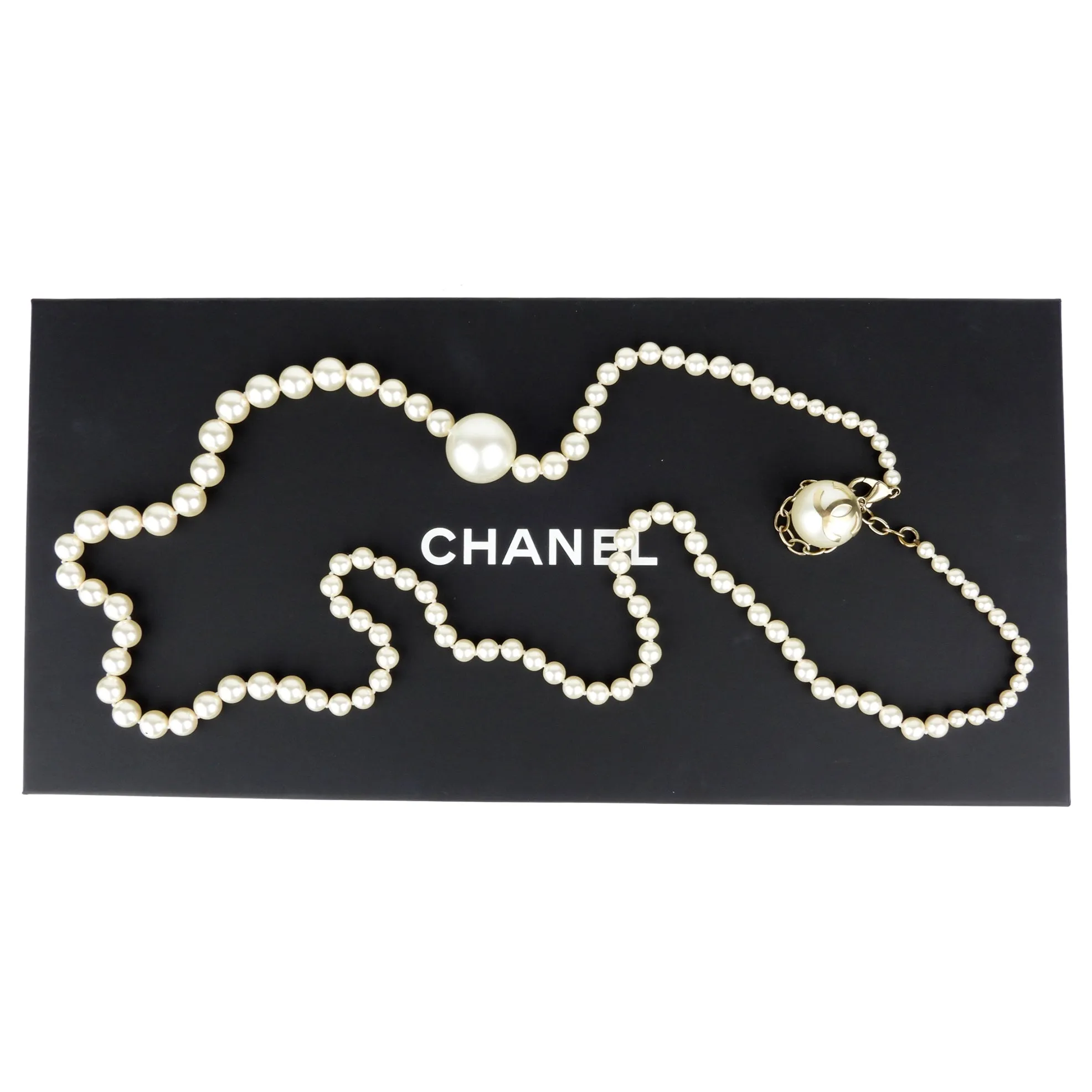 Chanel 14S CC Long Double Wrap Pearl and Chain Statement Necklace