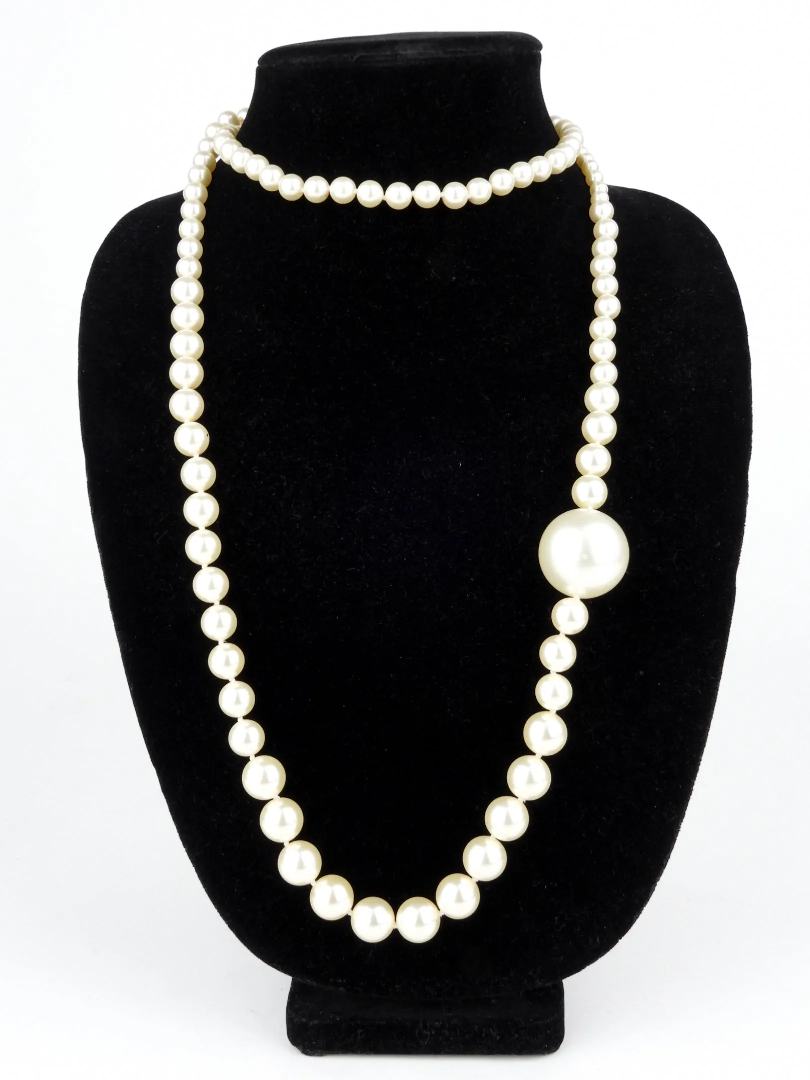 Chanel 14S CC Long Double Wrap Pearl and Chain Statement Necklace