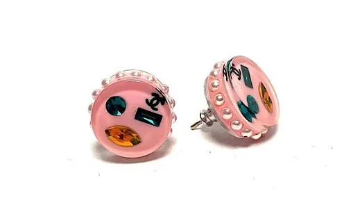 Chanel 2016 Wink Smile Emoji Pink Multicolor Statement Earrings